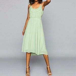 REISS Aqua Thora Mint Chiffon Pleated Dres…
